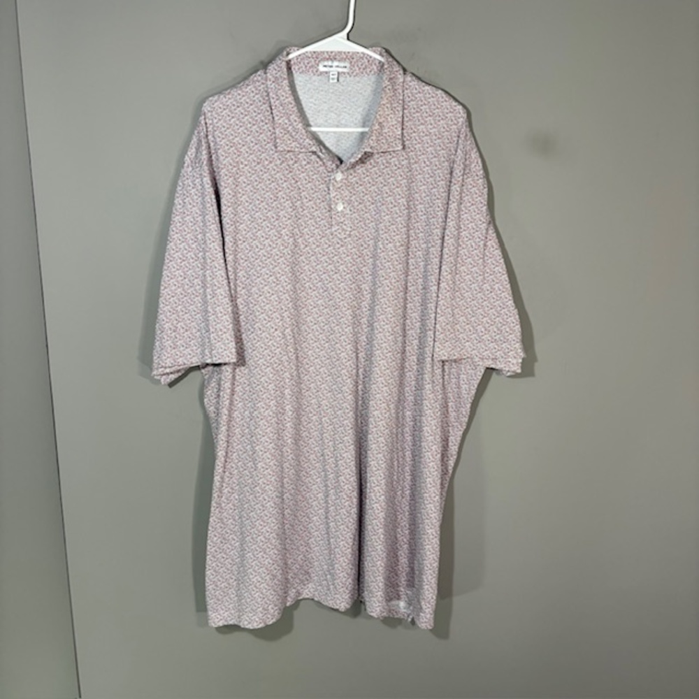 Peter Millar Polo Shirt Mens 4XLT Pink Geometric Print Pima Cotton Casual Top